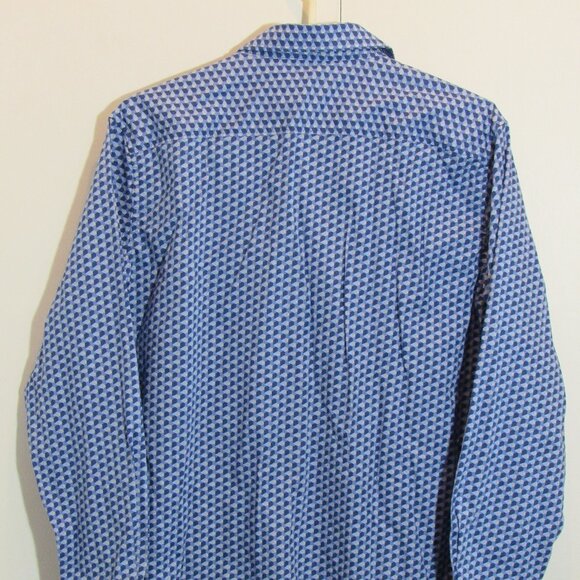 Robert Graham Cotton Blend Blue White Long Sleeve Shirt Geometry Pattern Mens L - Picture 7 of 10